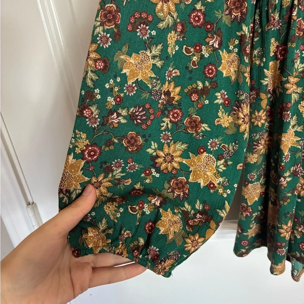 Torrid Green Floral Babydoll Smocked Top Ruffle Accent - Picture 11 of 14